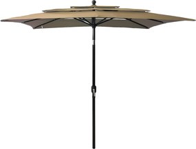 vidaXL Umbrelă de soare 3 niveluri, stâlp aluminiu, taupe, 2,5x2,5 m