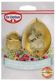 Set 3 modelatoare biscuiti Dr.Oetker 1878, Ou, Iepuras, Miel, Otel inoxidabil, Argintiu