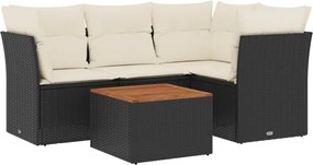 vidaXL Set mobilier de grădină cu perne, 5 piese, negru, poliratan