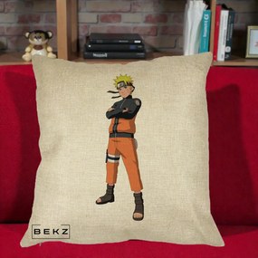 Perna Personalizata Naruto Uzumaki Portret Complet, 40x40 cm, Crem, Husa Detasabila, Perna Inclusa, BEKZ®