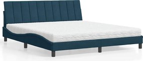 vidaXL Pat cu saltea, Hanko, albastru, 180x200 cm, catifea