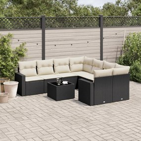 3251093 vidaXL Set mobilier de grădină cu perne, 9 piese, negru, poliratan