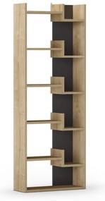 Bibliotecă neagră/în culoare naturală cu aspect de lemn de stejar 60,5x162 cm Klapo – Marckeric