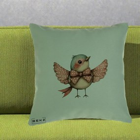 Perna Decorativa Pasare Roz cu Aripi si Fundita, 40x40 cm, Verde, Husa Detasabila, Perna Inclusa, BEKZ®