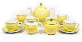 Set ceramic 6x ceașcă cu farfurioară, 1x ulcior cu capac, 1x zaharniță și 1x latieră