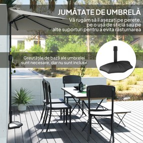 Outsunny Umbrela Semicirculara de Perete pentru Gradina cu Deschidere cu Manivela din Poliester, Gri 269x138x236cm | Aosom Romania