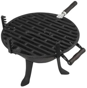 Gratar din fonta Muhler 104377, Ø30 cm, Carbune, Grilaj reglabil,Compact pentru calatorii, Negru