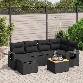 3264947 vidaXL Set canapele de grădină cu perne, 7 piese, negru, poliratan