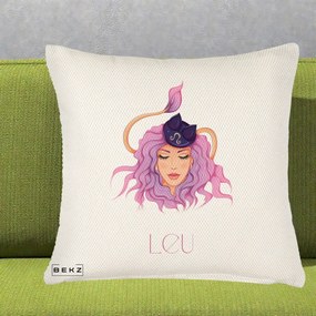 Perna Personalizata Zodie Leu, 40x40 cm, Crem Reliefat, Husa Detasabila, Perna Inclusa, BEKZ®