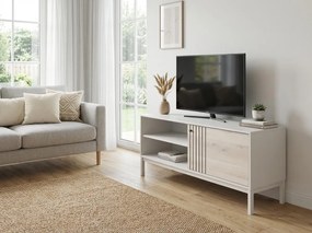 OFERTA Comodă TV FROST 120x40 cm alb, decor stejar alpin II. calitate
