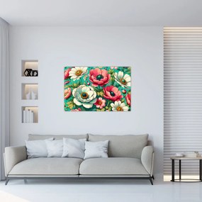 Tablou - Flori pe fundal albastru (90x60 cm)