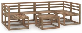 Set mobilier de gradina, 7 piese, maro, lemn de pin tratat 2x colt + 4x mijloc + suport pentru picioare, 1