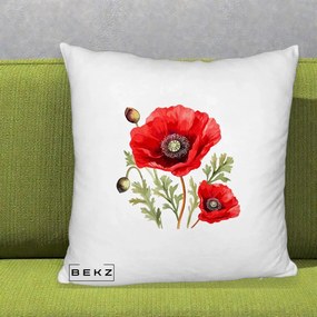 Perna Decorativa Maci Rosii Acuarela, 40x40 cm, Alb Pufos, Husa Detasabila, Perna Inclusa, BEKZ®