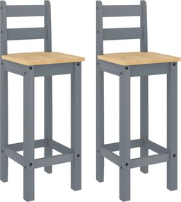vidaXL Scaune de bar, 2 buc., gri, lemn masiv de pin