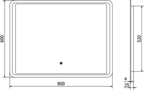 Mexen Zusa oglindă de baie iluminată 80 x 60 cm, LED 6000K, anti-aburire - 9808-080-060-611-00