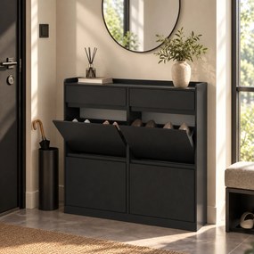 HOMCOM Pantofar Slim din Lemn cu 4 Sertare Rabatabile și 2 Sertare Glisante, 98 x 19,2 x 95,3 cm, Negru | Aosom Romania