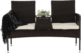 Banca gradina LALIT, maro/crem, ratan artificial/metal, 125x48x87 cm