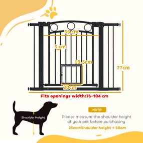 PawHut Poartă pentru animale de companie, grilaj pentru scări 77 cm, lățime reglabilă 76-104 cm, cu ușă pentru pisici, pentru scări și deschideri de ușă, Negru | Aosom Romania