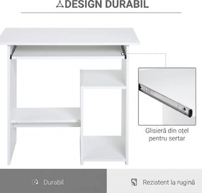 HOMCOM Birou Ergonomic Spațiu Optimizat, Alb, PAL/Metal, 80x45x75cm | Aosom Romania