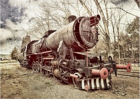 Tablou pe sticlă cu locomotivă istorică (70x50 cm)