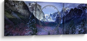 Tablou cu peisaj montan iarna (cu ceas) (90x30 cm)