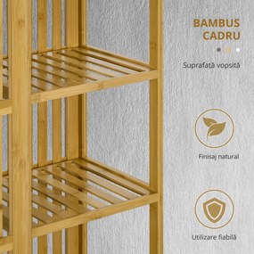 HOMCOM Dulap Deschis din Bambus cu 2 Uși Glisante, Garderobă cu Rafturi și Bară de Haine, 145x35x165 cm, Lemn Natural | Aosom Romania