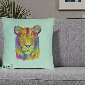 Perna Decorativa Leu Acuarela Curcubeu, 40x40 cm, Verde Menta, Husa Detasabila, Perna Inclusa, BEKZ®