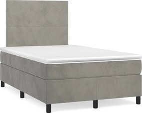 vidaXL Pat box spring cu saltea, gri deschis, 120x200 cm, catifea