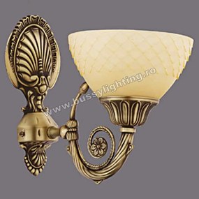 Aplica Vanilla cu 1 Brat, Desing Clasic, Finisaj Bronz Antic, Abajur Crem - Bussy Lighting 3062-52-19A