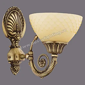 Aplica Vanilla cu 1 Brat, Desing Clasic, Finisaj Bronz Antic, Abajur Crem - Bussy Lighting 3062-52-19A
