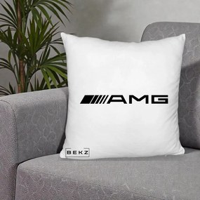 Perna Personalizata cu emblema Mercedes-AMG, 40x40 cm, Alb Pufos, Husa Detasabila, Perna Inclusa, BEKZ®