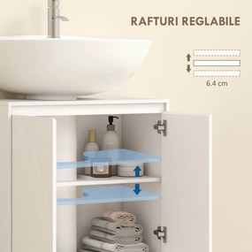 HOMCOM Dulap Sub Lavoar pentru Baie cu 2 Uși și Raft Reglabil, pentru Lavoare cu sau fără Coloană, 60 x 30 x 59,8 cm, Alb | Aosom Romania