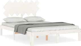 vidaXL Cadru de pat cu tăblie, dublu, alb, lemn masiv