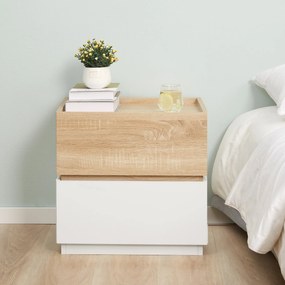 HOMCOM Bedside Table with 2 Stackable Drawers, Modern Nightstand, End Table for Bedroom, Living Room, Nature Wood and White | Aosom Romania