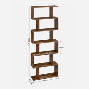 Vasagle Raft/etajeră pentru cărți PRESTON, 70x24x190,5cm, maro