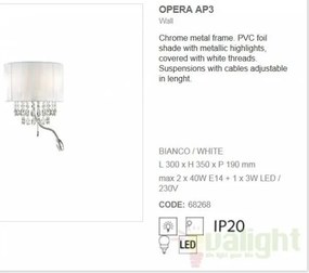 Aplica de perete LED cristal Venezian OPERA AP3 BIANCO 068268
