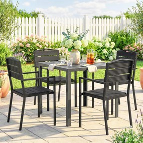 Outsunny Set 4 scaune de grădină Scaune de terasă stivuibile cu design cu lamele și cotiere 52 x 51 x 90 cm Negru | Aosom Romania