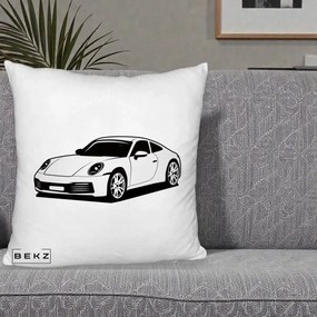 Perna Personalizata Porsche 911 Silueta, 40x40 cm, Alb Pufos, Husa Detasabila, Perna Inclusa, BEKZ®
