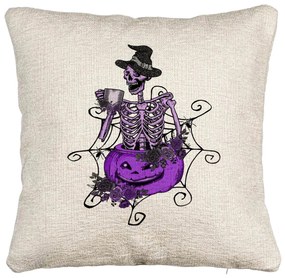 Perna Decorativa Canapea cu motiv Sechelet de Halloween 4, 40x40 cm, Cu fermoar