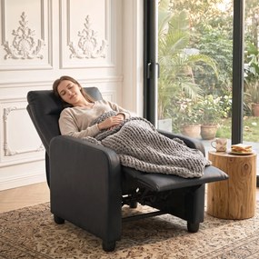 HOMCOM Fotoliu Relax Reclinabil Manual 155° cu Suport pentru Picioare din piele ecologică PU, pentru Living și Dormitor, Negru | Aosom Romania