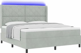 vidaXL Pat cu arcuri cu saltea cu led Gri deschis 180 x 200 cm Catifea