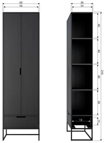 Șifonier negru din lemn de frasin 60x210 cm Silas – WOOOD