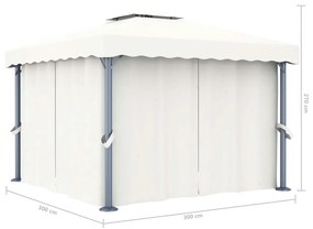 Pavilion cu perdea, alb crem, 3 x 3 m, aluminiu Alb, 3 x 3 m