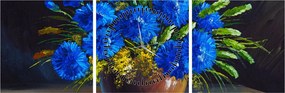 Tablou - Flori albastre în vază (cu ceas) (90x30 cm)