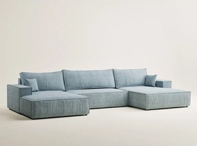 Colțar albastru deschis extensibil/cu spațiu de depozitare cu tapițerie din chenille (în formă de "U") Kyoto – Maison de Rêve