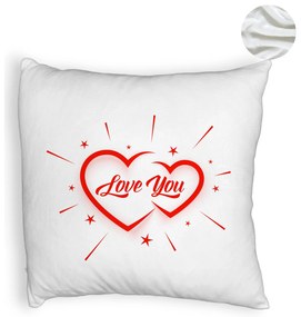 Perna Decorativa Fluffy, Model Love You, 40x40 cm, Alba, Husa Detasabila, Burduf