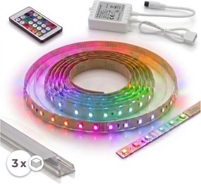 SET 1x bandă LED RGBW DIGITALĂ LED/9,6W/230V 3 m + 3x profil pentru încastrare 1 m + telecomandă