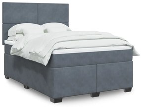vidaXL Pat box spring cu saltea, gri închis, 140x200 cm, catifea