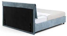 Pat matrimonial albastru tapițat cu spațiu de depozitare cu somieră 160x200 cm Myra Pillow – Bonami Selection