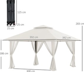 Outsunny Pavilion Pliabil Pop-Up 4x4 m cu Înălțime Reglabilă pe 3 Niveluri, Pavilion Exterior cu Plasă de Țânțari, Saci de Nisip, Geantă de Transport, UV50+, pentru Grădină Camping Petreceri, Crem | Aosom Romania